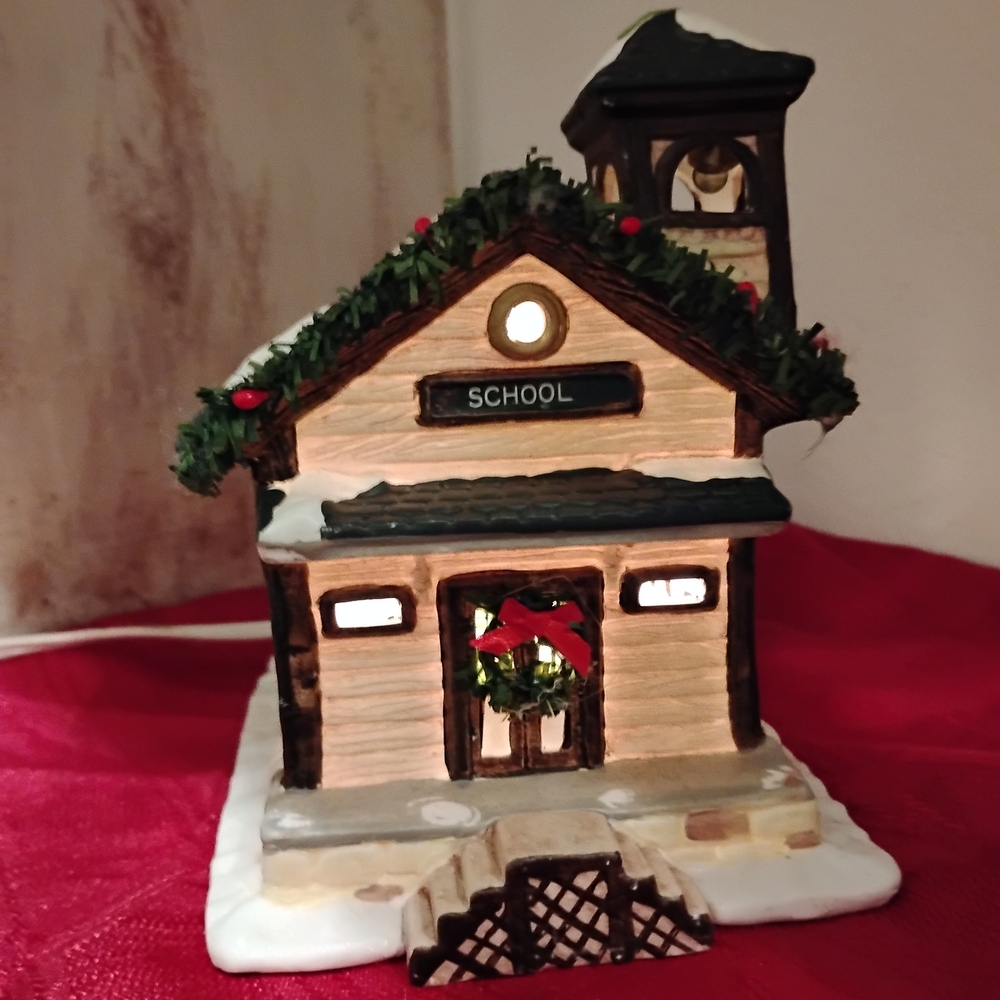 Festive Schoolhouse Holiday Decor with Lights